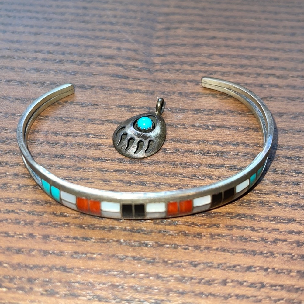 Authentic Native American Silver Bracelet and Charm